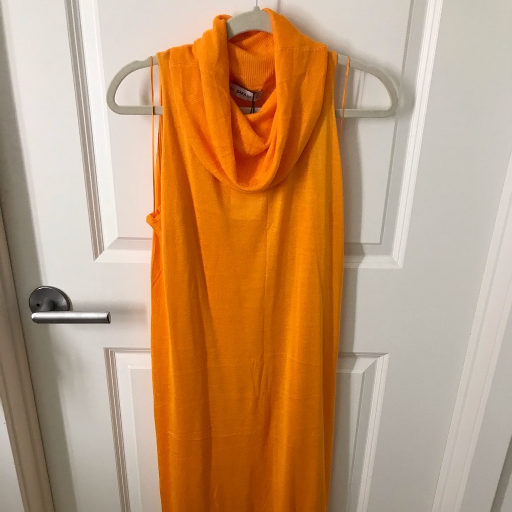 NWT Zara bright orange knit cowl neck maxi dress